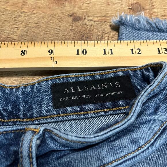 All Saints Women's Medium Wash Denim Straight Leg Raw Hem Harper Jeans Sz 28 - Picture 4 of 6